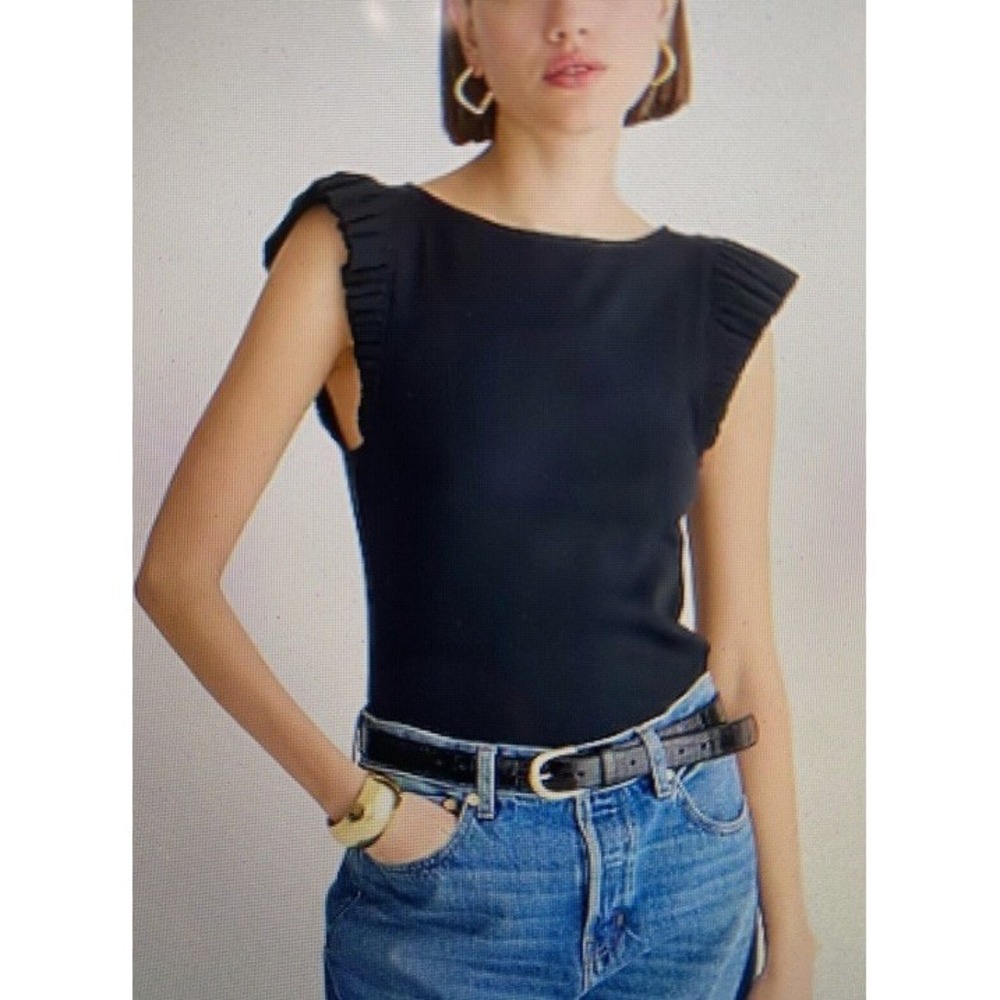 NWT J. Crew Woman Navy Blue Vintage Rib Ruffle Boatneck Tank Top Size 2X Preppy